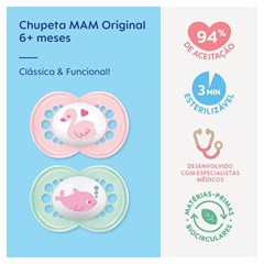 CHUPETA MAM ORIGINAL 6+ MESES - EMBALAGEM DUPLA ROSA