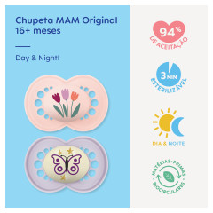 CHUPETA MAM ORIGINAL DAY&NIGHT 16+ MESES - EMBALAGEM DUPLA ROSA