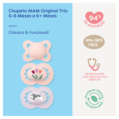 CHUPETA MAM ORIGINAL TRIO - EMBALAGEM BLISTER TRIPLA ROSA