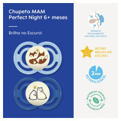 CHUPETA MAM PERFECT NIGHT 6+ MESES - EMBALAGEM DUPLA AZUL