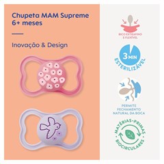 CHUPETA MAM SUPREME 6+ MESES - EMBALAGEM DUPLA ROSA