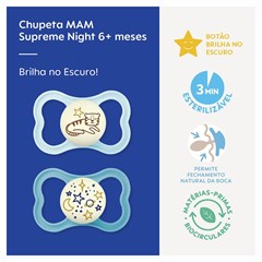 CHUPETA MAM SUPREME NIGHT 6+ MESES - EMBALAGEM DUPLA AZUL