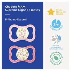 CHUPETA MAM SUPREME NIGHT 6+ MESES - EMBALAGEM DUPLA ROSA