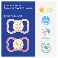 CHUPETA MAM SUPREME NIGHT 16+ MESES - EMBALAGEM DUPLA ROSA